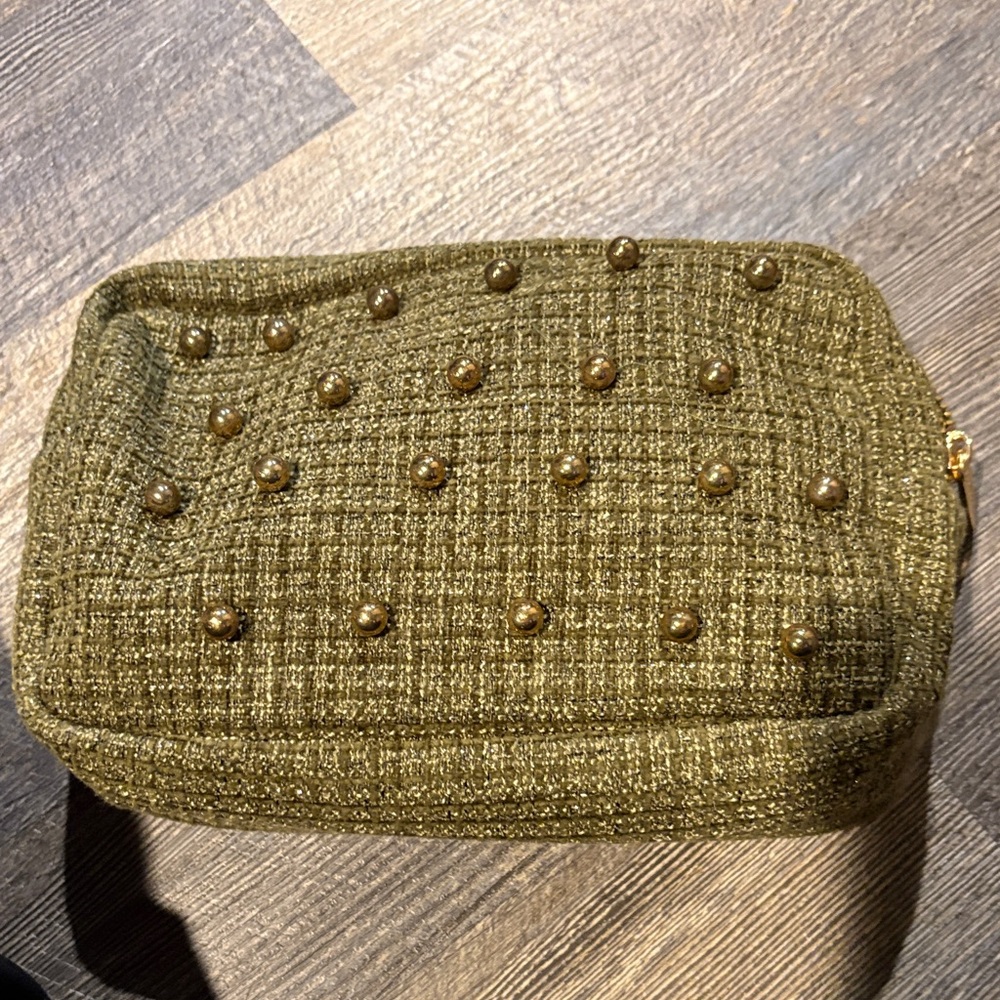 Glossier Olive Green Studded Cosmetic Bag